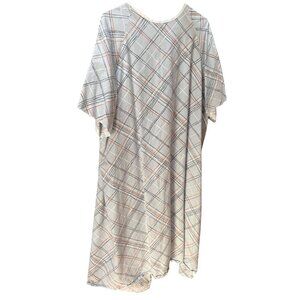 Unisex Hospital Gown Plaid Design Gray With Drawstring Cotton & Polyester Blend
